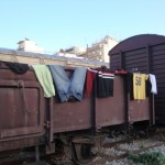 drying clothe at rusty wagon